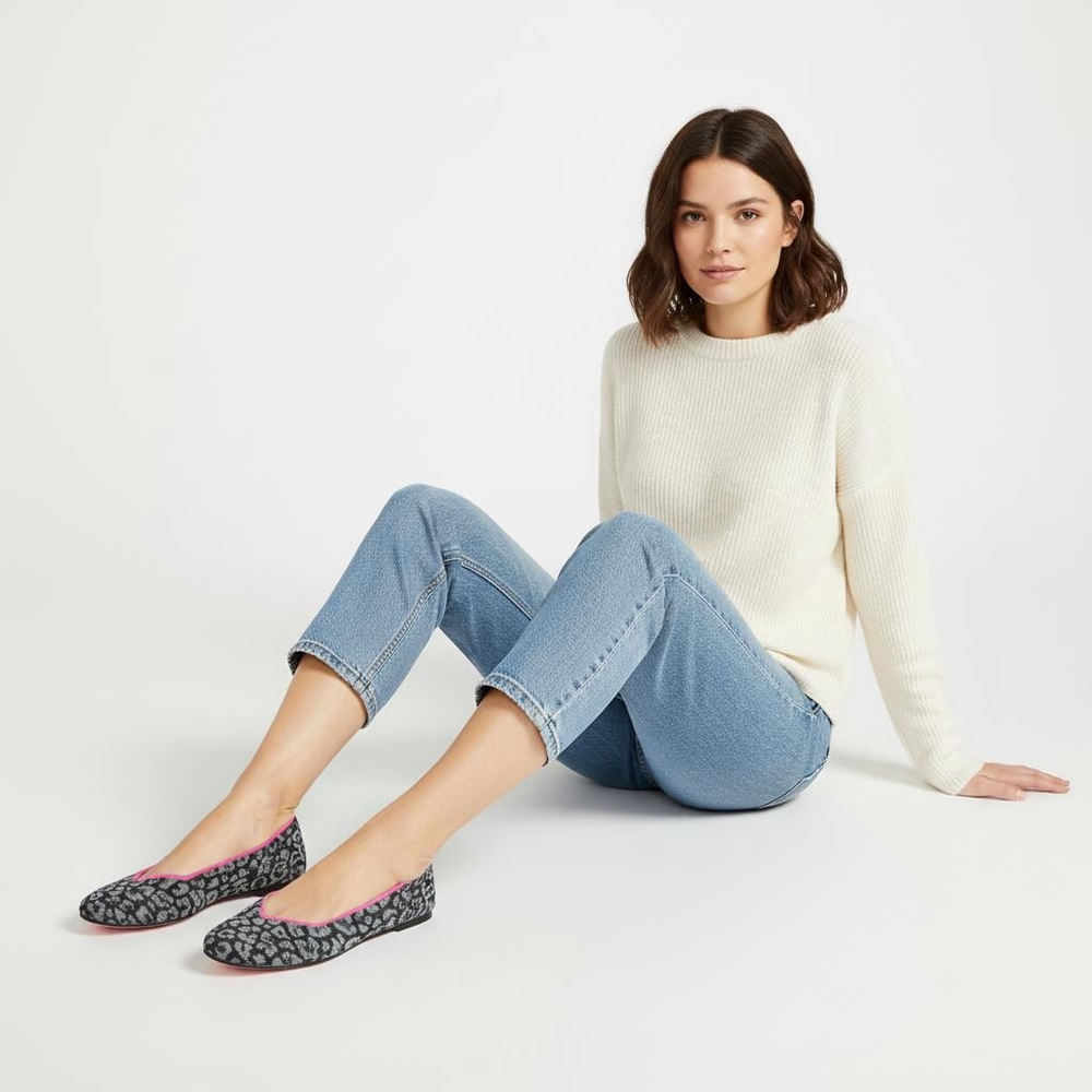 Rothy's Merino Wool Haze Spot Grey Cheetah Print Flat Shoes - 8.5